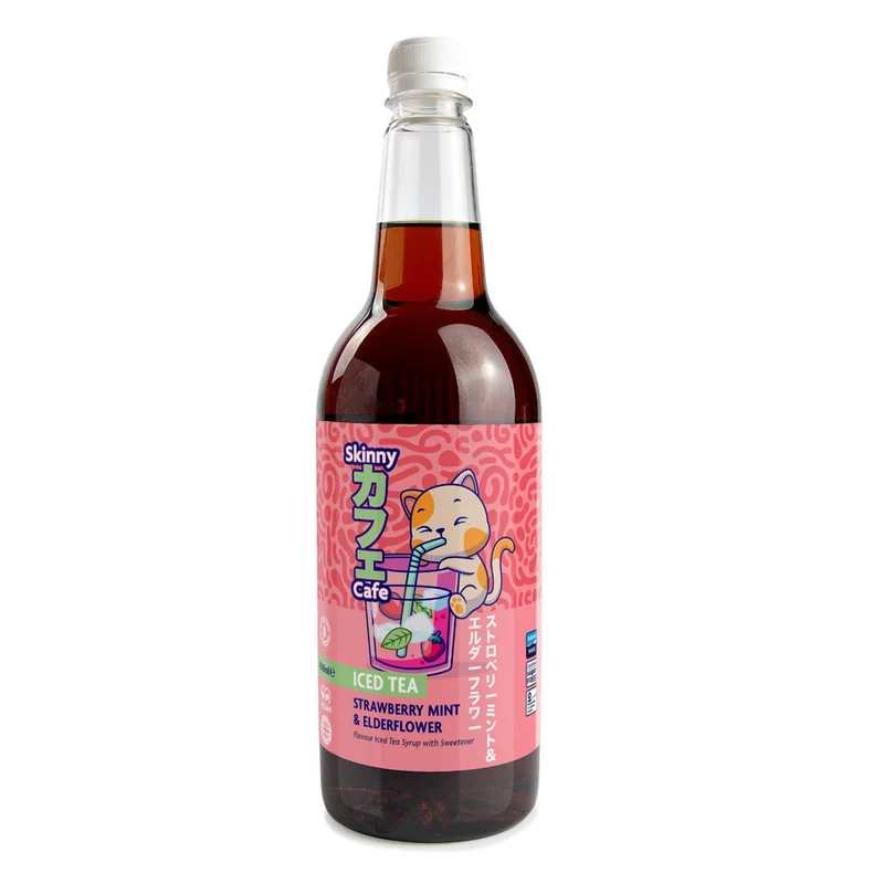 Jarabe para té helado Skinny Caffe sabor fresa, menta y flor de saúco, sin azúcar - 1 litro