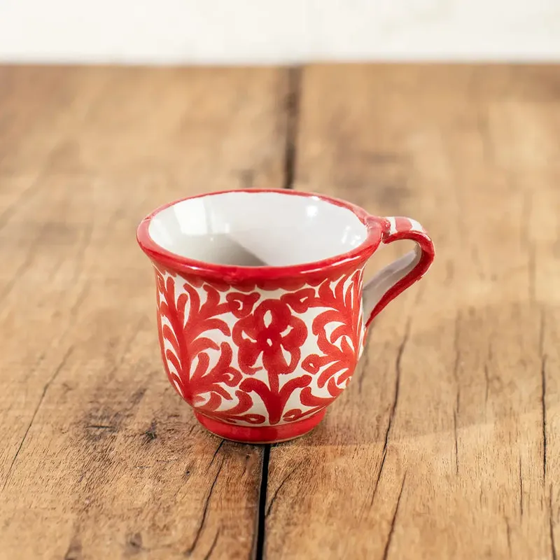 Taza Café Expreso Cerámica de Granada Rojo Repintado Pájaro