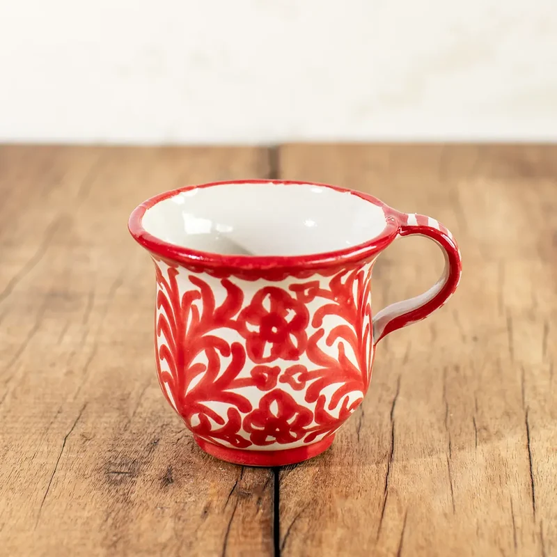 Taza Café con Leche Rojo Repintado Pájaro Cerámica de Granada