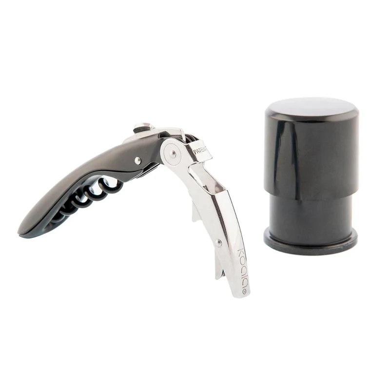 KOALA Bodega - Kit Accesorios para Vino con Sacacorchos y Tapón de Vacío, Negro