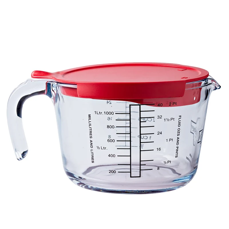 O Cuisine - Jarra Medidora en Vidrio Borosilicato con Tapa de 1L
