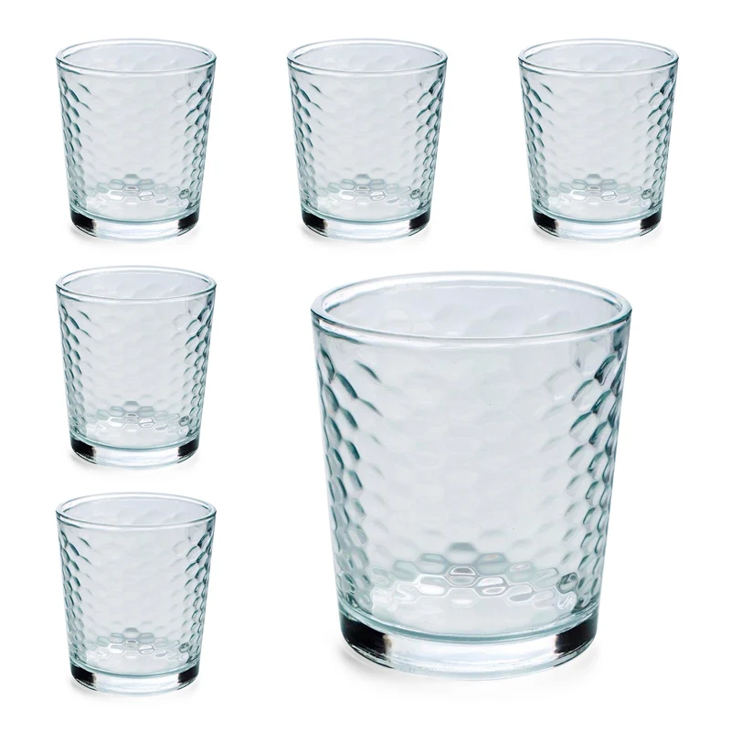 QUID Gala - Juego de 6 Vasos Bajos con Relieve de 26 cl en Vidrio Ecológico Reciclable