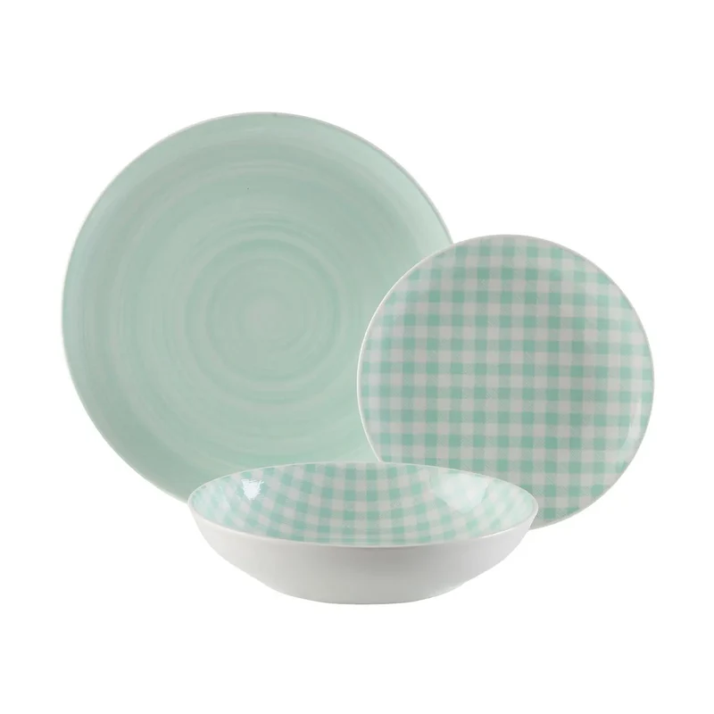 VAJILLA 18 PIEZAS VICHY VERDE