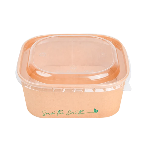 Tarrinas Cuadradas Kraft 1300 ml + Tapa rPET
