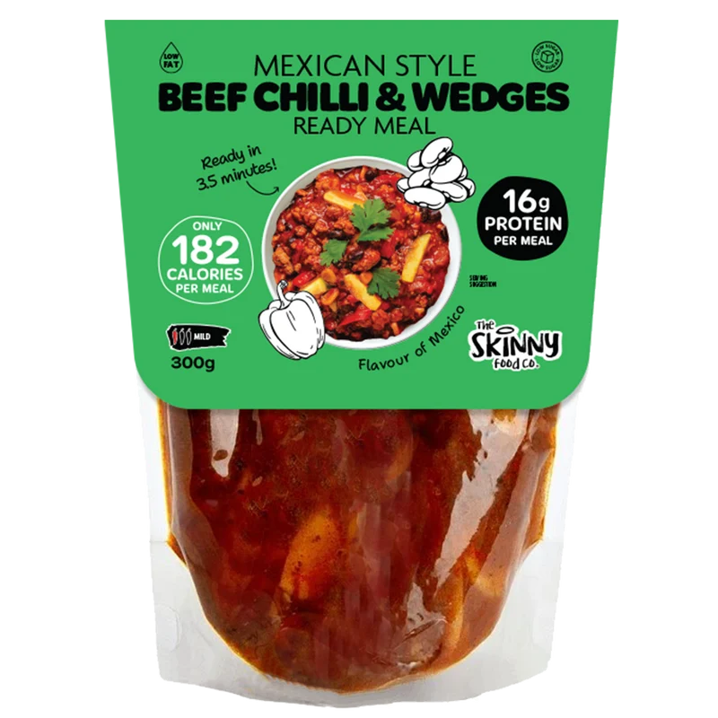 Patatas fritas mexicanas bajas en calorías con carne de res y chile, 183 calorías, plato preparado - 300 g (también disponible en caja de 10 unidades)