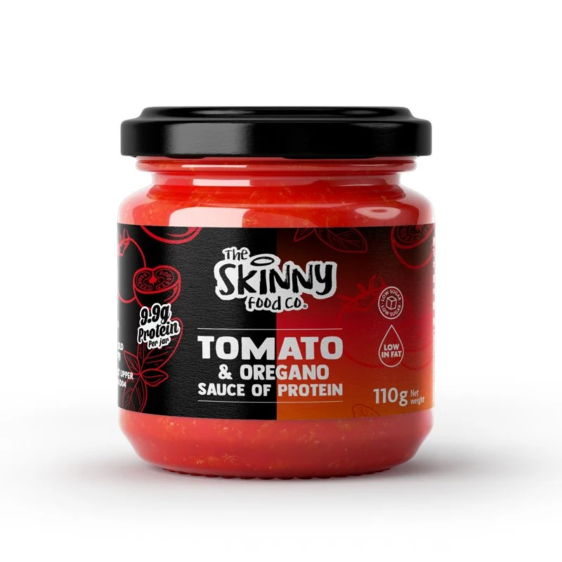 (Liquidación, Consumir preferentemente antes de julio de 2026) Salsa de tomate y orégano baja en calorías para pasta, fideos, pizza y para untar - (9.9 g de proteína por frasco) 110 g (También disponible en paquete de 6)