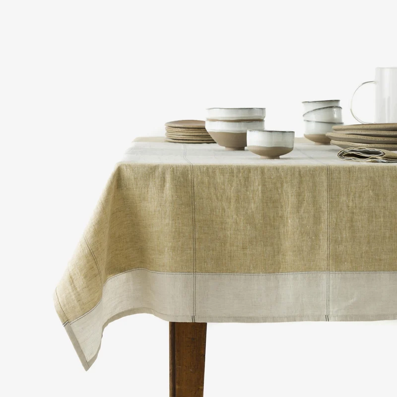 Mantel 100% lino cuadros kraft
