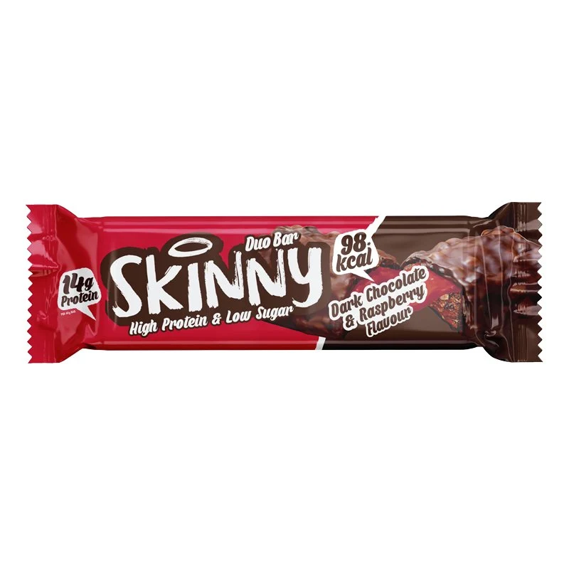 Barrita Duo Skinny de Chocolate Negro con Sabor a Frambuesa, Alta en Proteínas y Baja en Azúcar - 60 g