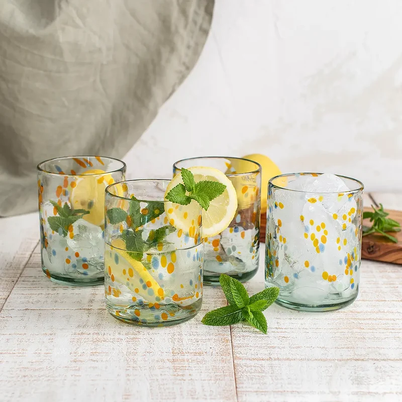 Kit 4 Vasos Vidrio Confeti Turquesa Amarillo
