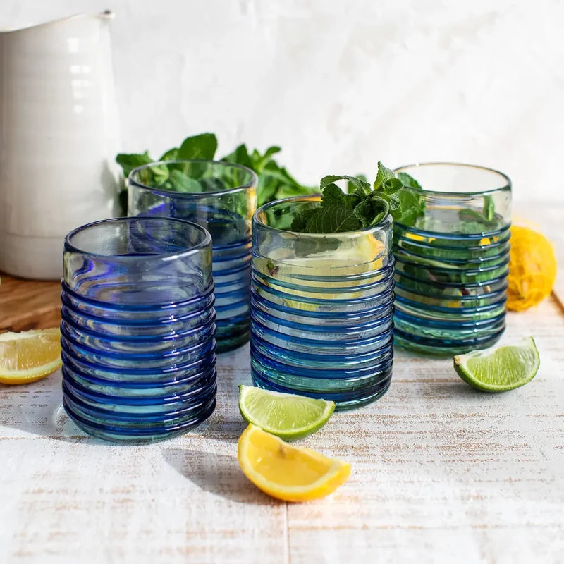 Kit 4 Vasos Vidrio Hilo Azul