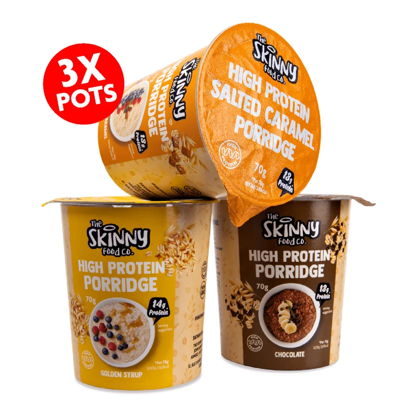 Paquete de potes de gachas de avena altas en proteínas - 3 x 70 g
