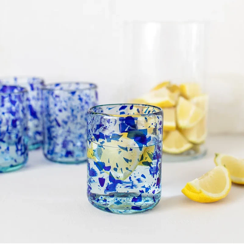 Kit 4 Vasos Vidrio Reciclado Pintas Azules
