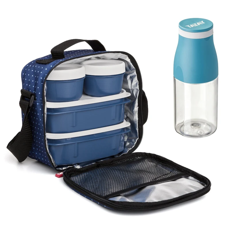 TATAY Kit Bolsa Térmica Porta Alimentos Urban Food Casual y Botella Urban Drink. Dots Azul