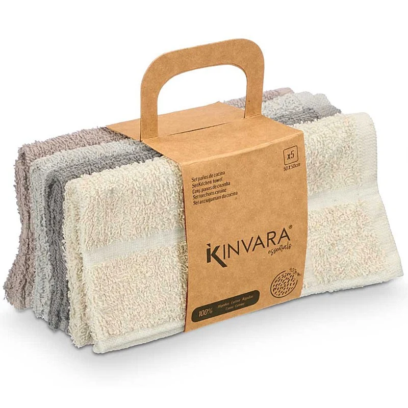 SET 5 PAÑOS DE COCINA EN TONOS BEIGE - GRIS - MARRÓN