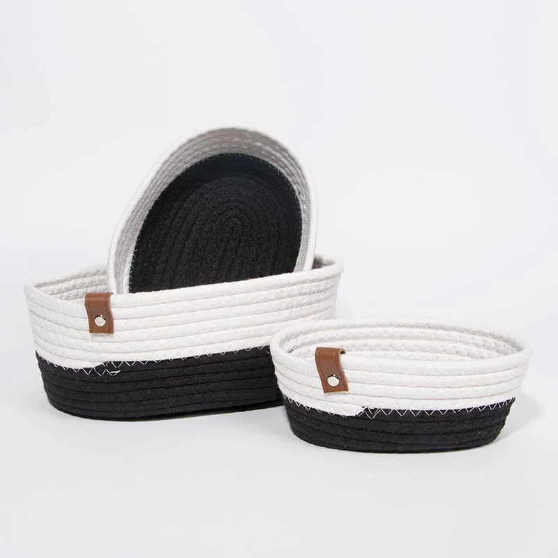 Conjunto de 3 Cestos COTTONI LINE Preto e Natural
