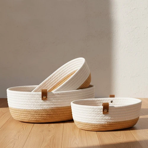 Conjunto de 3 Cestos COTTONI LINE Branco e Natural