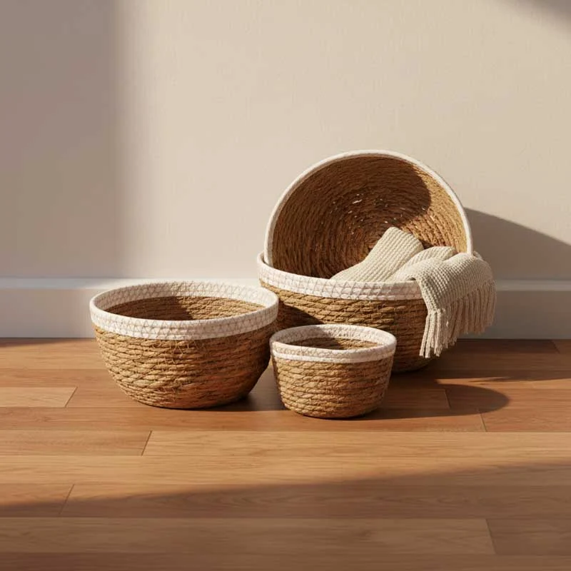 Conjunto de 4 Cestos AVILA Branco e Natural