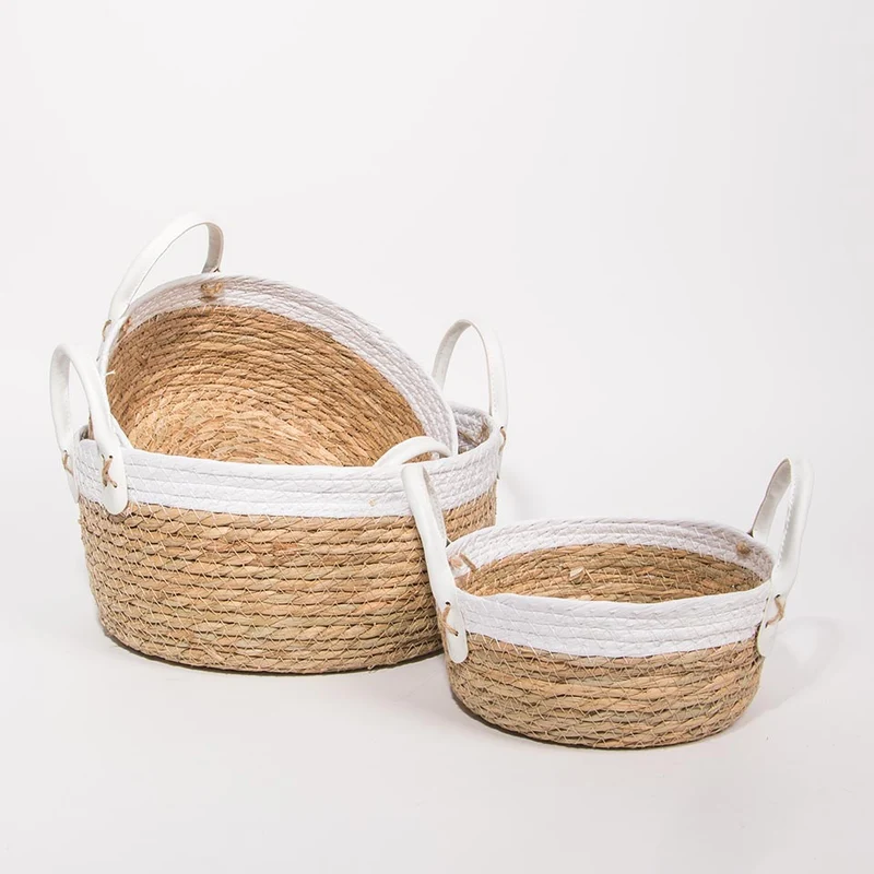 Conjunto de 3 Cestos com Pegas BARI Branco e Natural