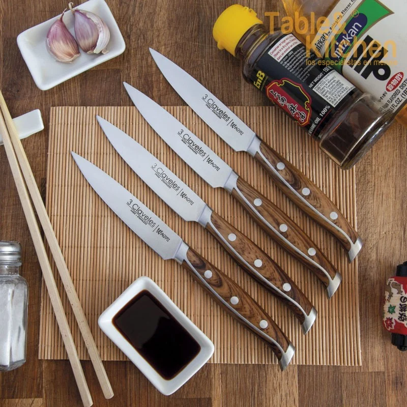 SET 4 CUCHILLOS CHULETEROS WAGYU 11,5 CM 3 CLAVELES