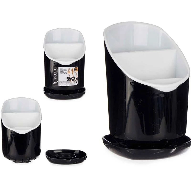 PORTA CUBIERTOS PLASTICO 3 HUECOS PIE NEGRO