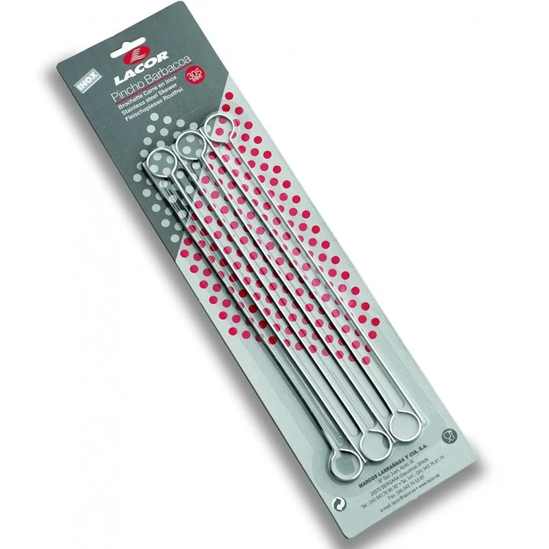 SET 6 PINCHOS BARBACOA CUADRADO INOX 305MM