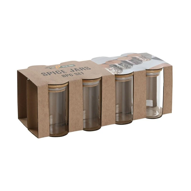 SET 8 ESPECIEROS DE CRISTAL Y BAMBU 31X12X11 160ML