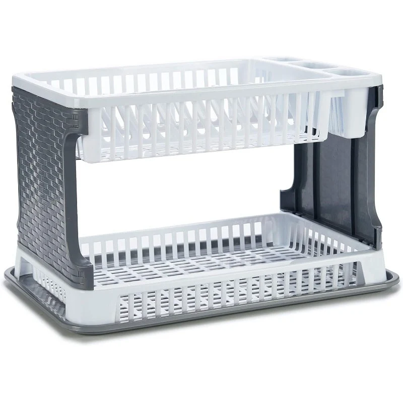 ESCURREPLATO PLASTICO 2 PISOS RATTAN BLANCO