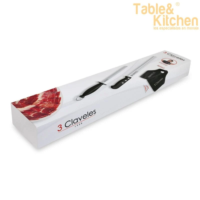 CUCHILLO JAMONERO POM 29 CM + CHAIRA 3 CLAVELES