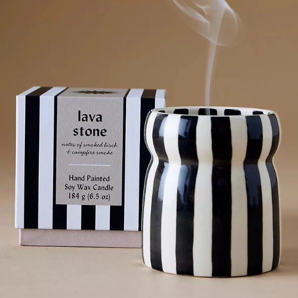 Vela de Cerámica Cabana con Rayas Negras - Lava Stone