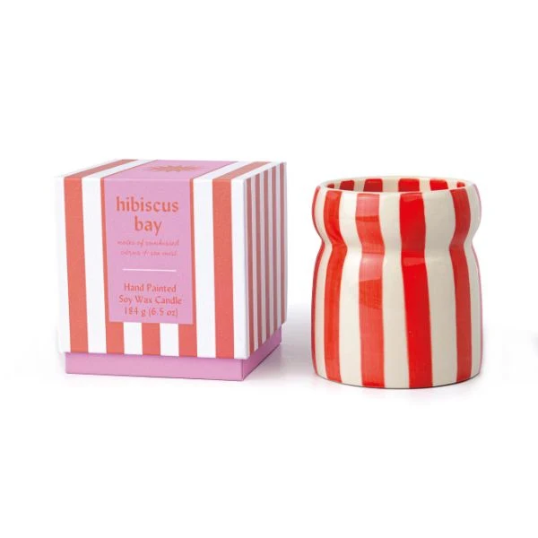 Vela de Cerámica Cabana con Rayas Rojas - Hibiscus Bay