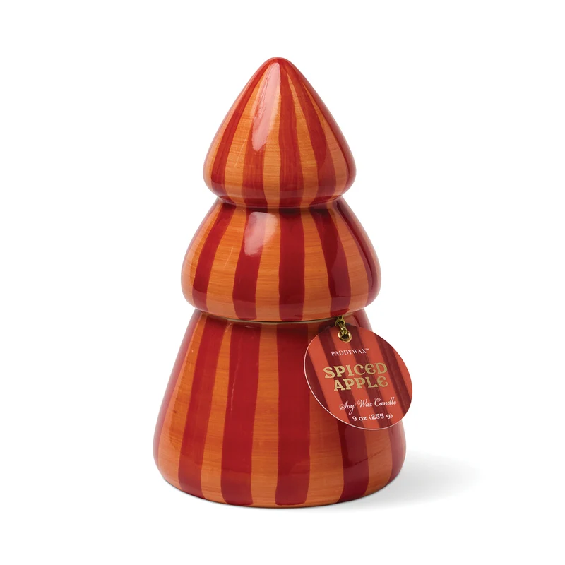 Vela navideña de cerámica rojo/coral con forma de Árbol de Navidad - Spiced Apple