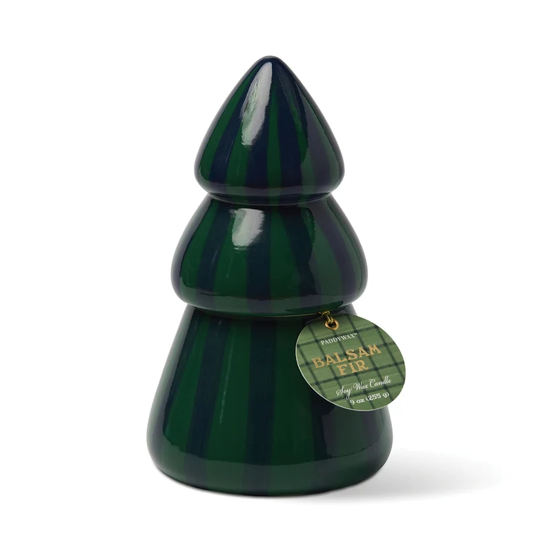 Vela navideña de cerámica verde/azul con forma de Árbol de Navidad - Balsam Fir