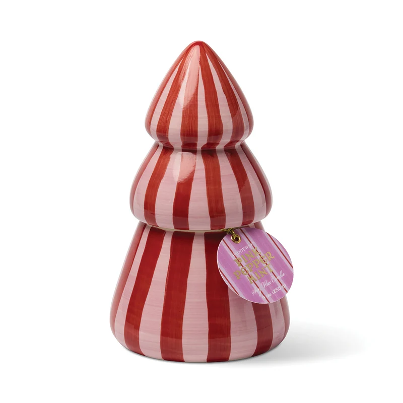 Vela navideña de cerámica rosa/rojo con forma de Árbol de Navidad - Balsam Fir