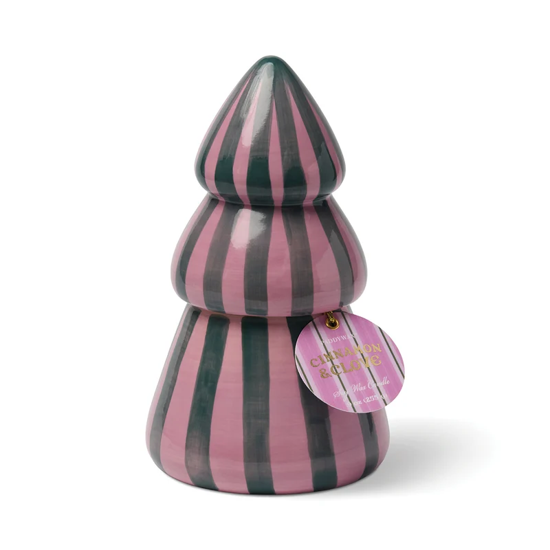 Vela navideña de cerámica rosa/verde con forma de Árbol de Navidad - Cinnamon & Clove