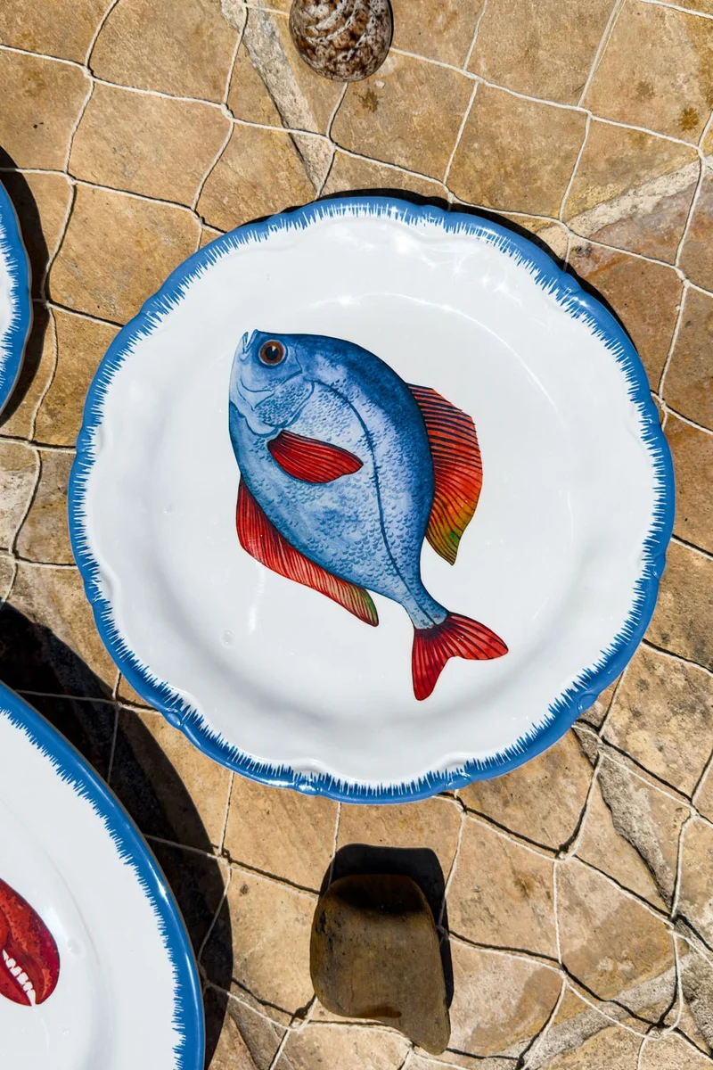 Plato Llano De Melamina Pez Azul