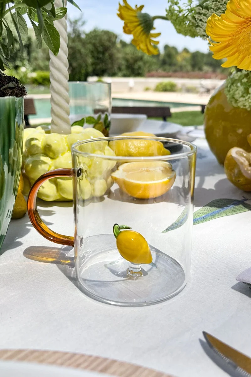 Taza De Vidrio Con Figura De Frutas
