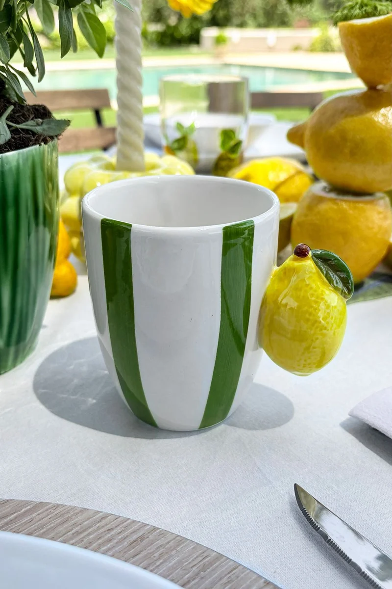 Taza Diseño Rayas De Colores & Asa De Fruta