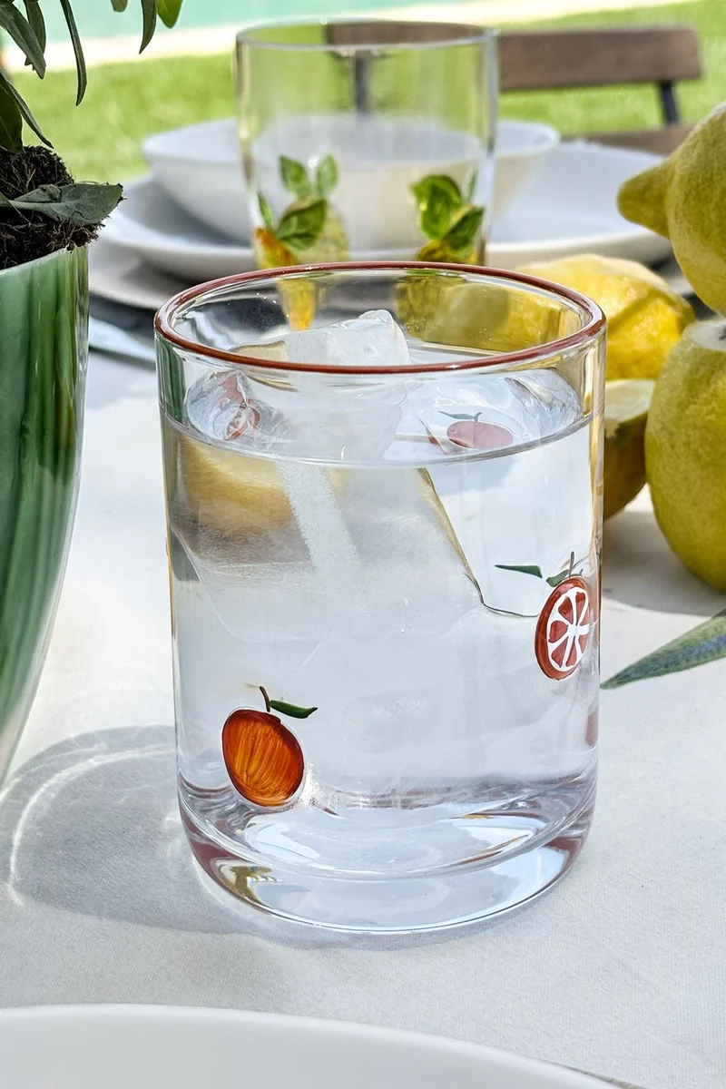 Vaso De Cristal Con Frutas Pintadas