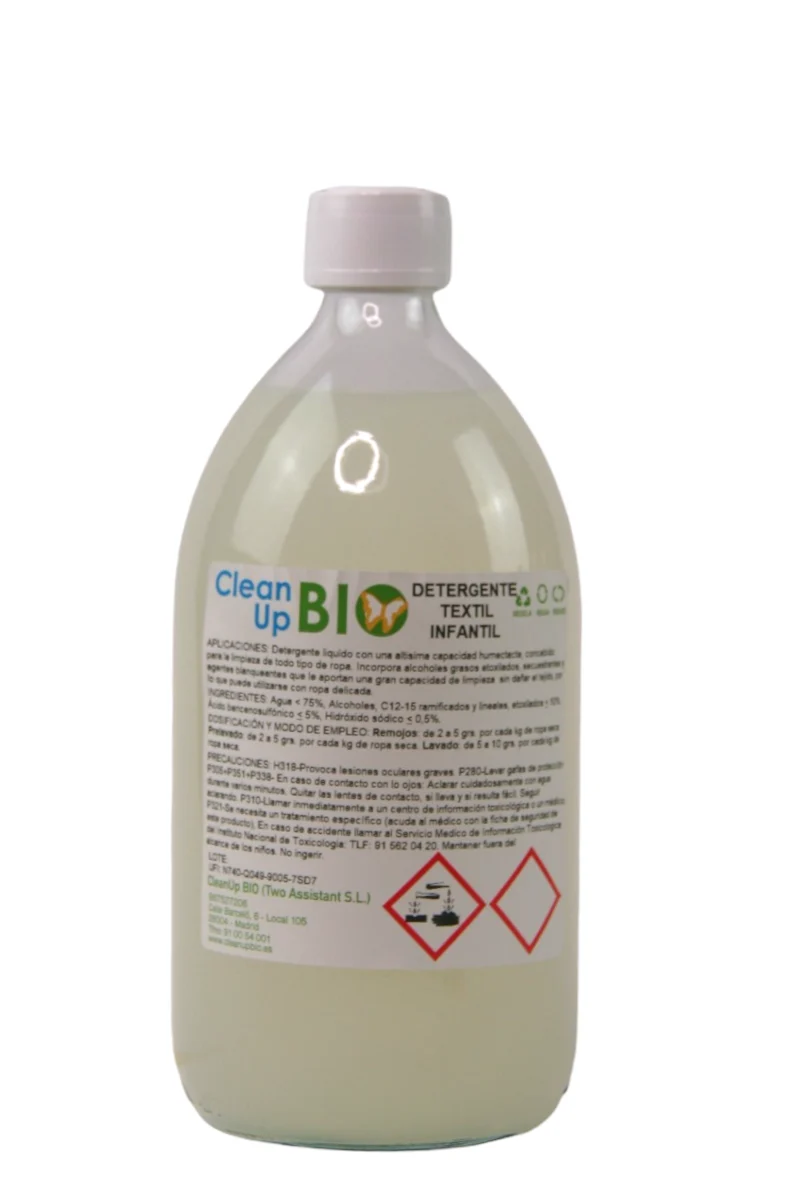 Detergente Textil Neutro olor Infantil CleanUp BIO 1L (28 lavados) - En vidrio retornable