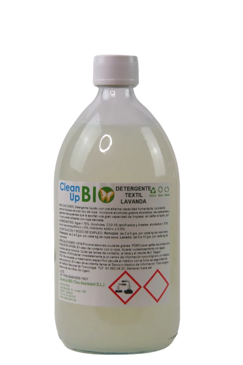 Detergente Textil Neutro Lavanda CleanUp BIO 1L (28 lavados) - En vidrio retornable