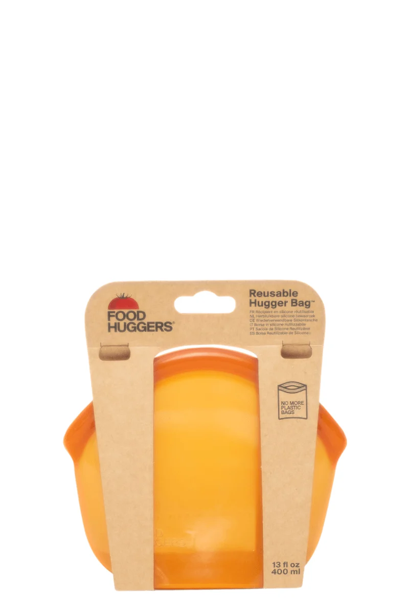 Bolsa reutilizable de silicona para almacenaje y transporte de alimentos - naranja 400ml- Hugger Bag