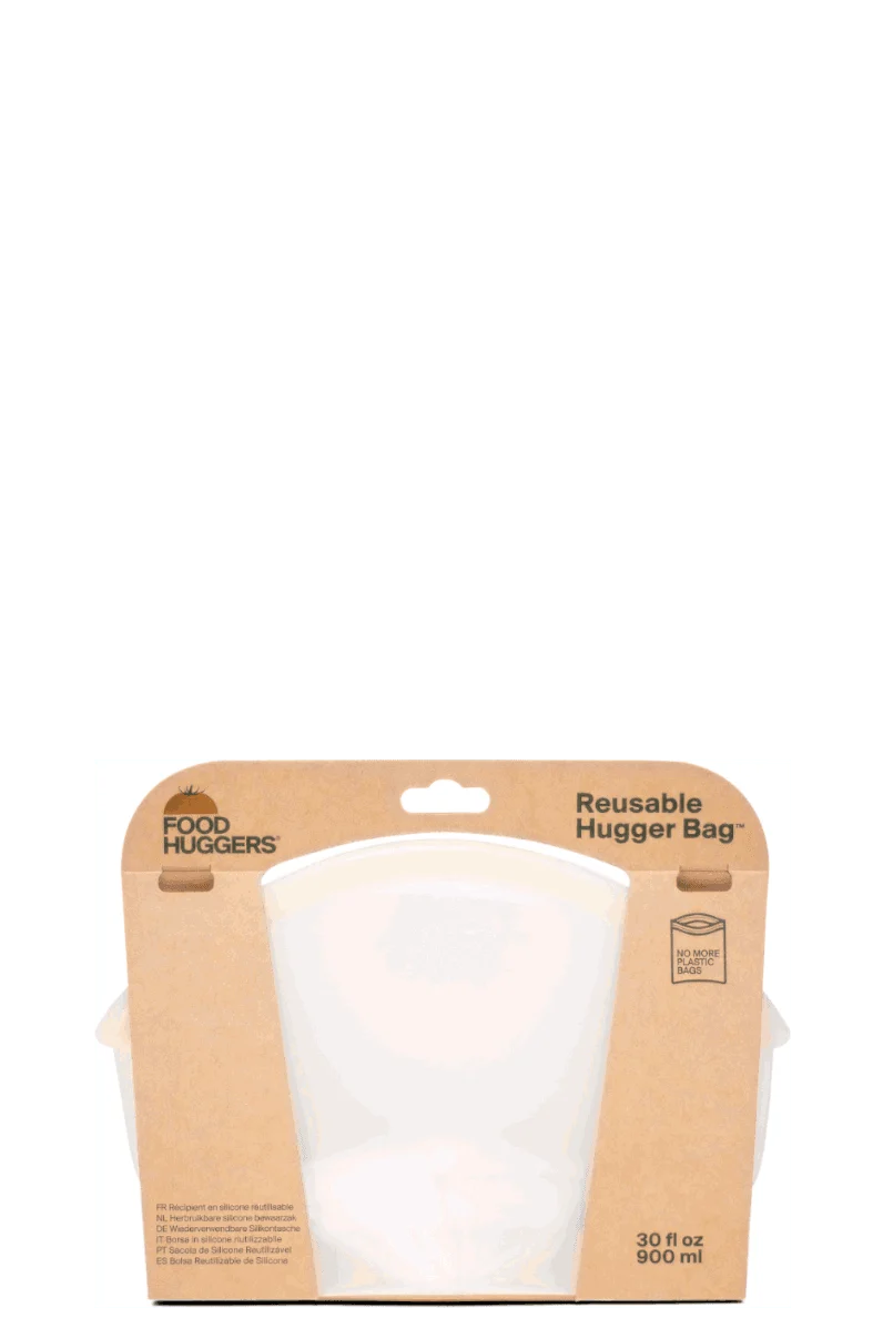 Bolsa reutilizable de silicona para almacenaje y transporte de alimentos - transparente 900ml- Hugger Bag