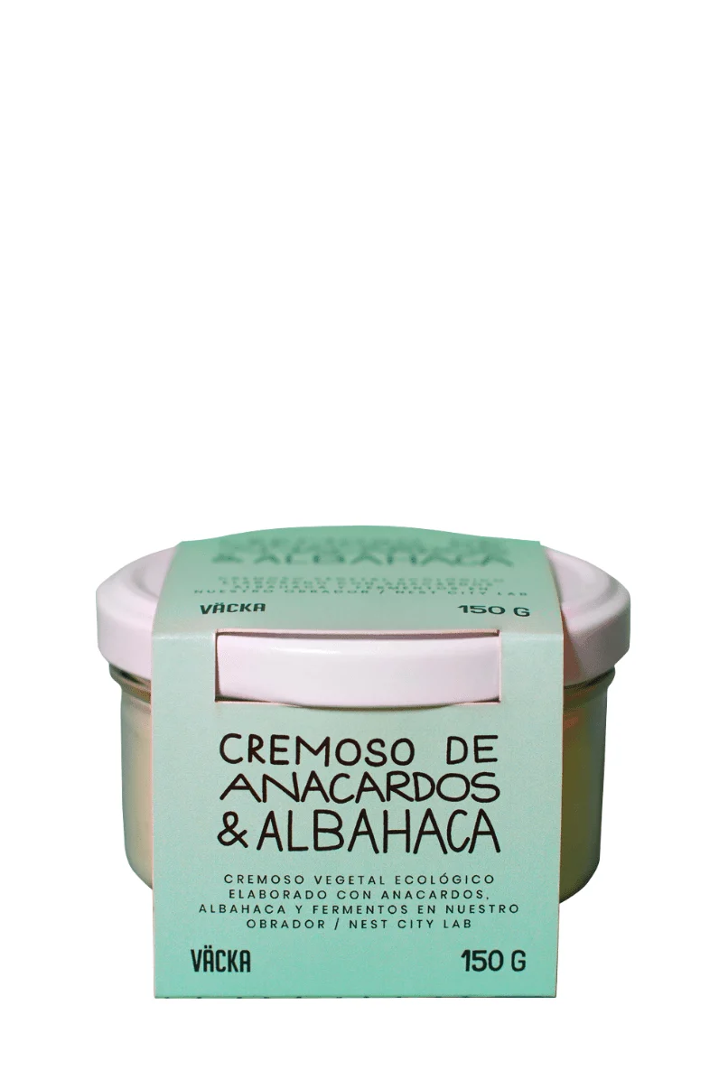 Queso ECO cremoso de anacardos & albahaca en vidrio retornable 150 g - VÄCKA
