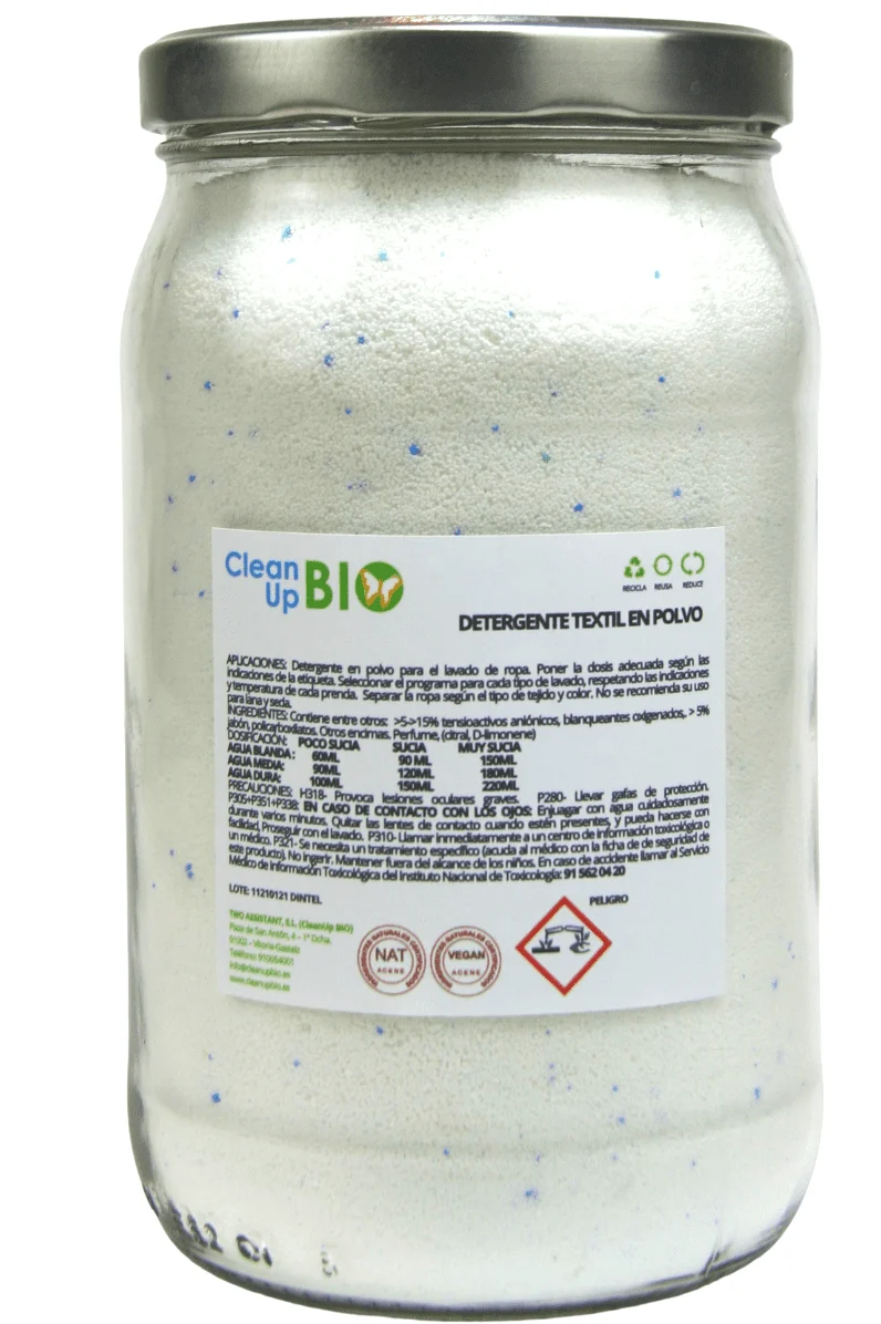 Detergente textil en polvo CleanUP BIO 1Kg - En vidrio retornable