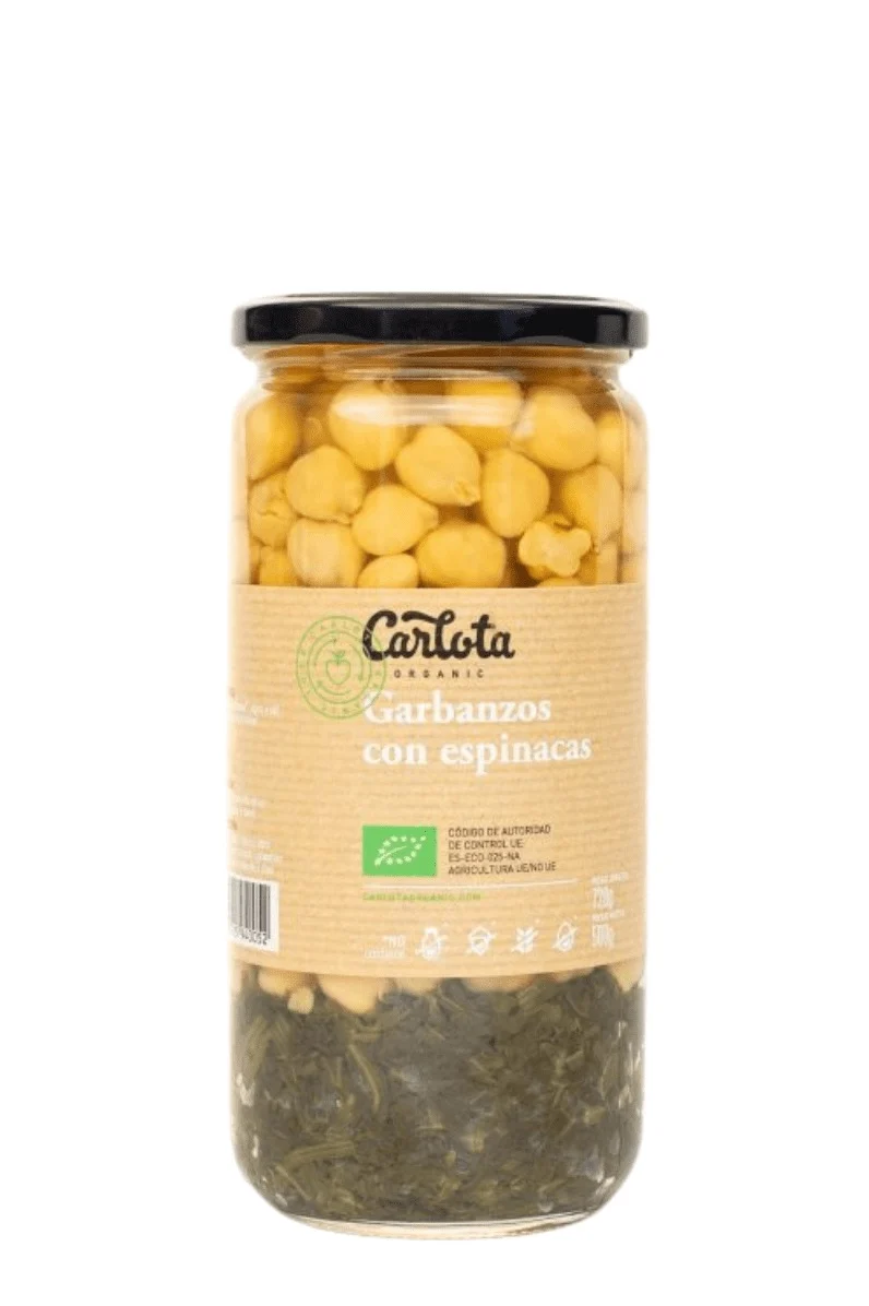 Garbanzo con espinaca en Vidrio Retornable 720 g - Carlota Organic