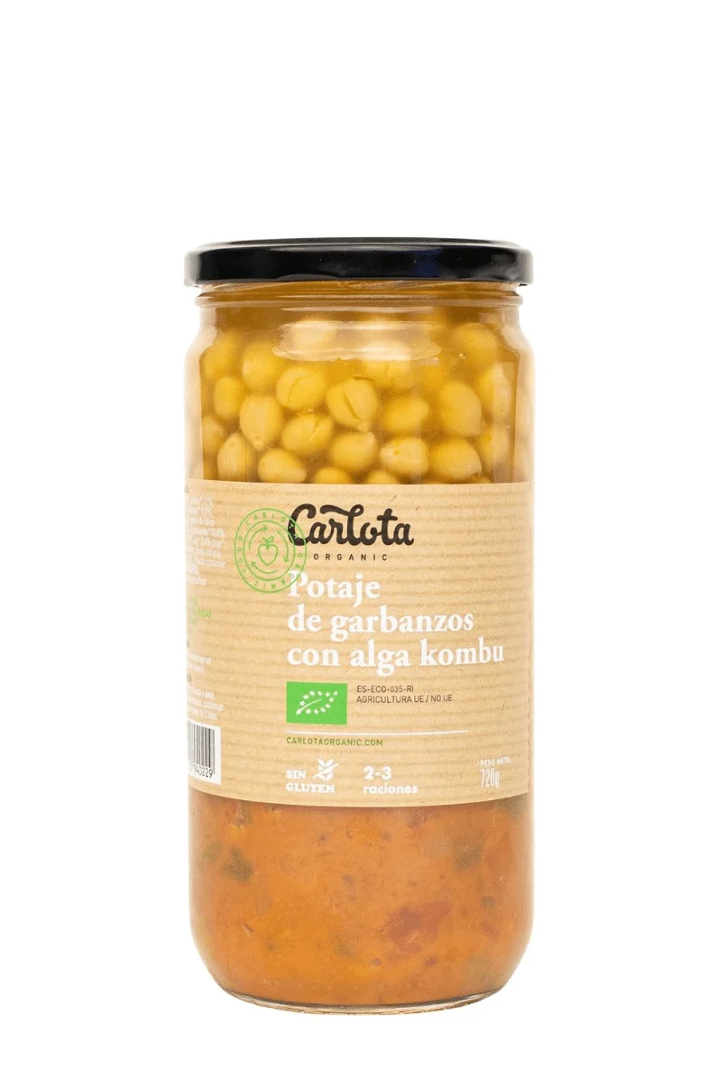 Potaje de garbanzo con alga kombu en vidrio retornable 720 g - Carlota Organic