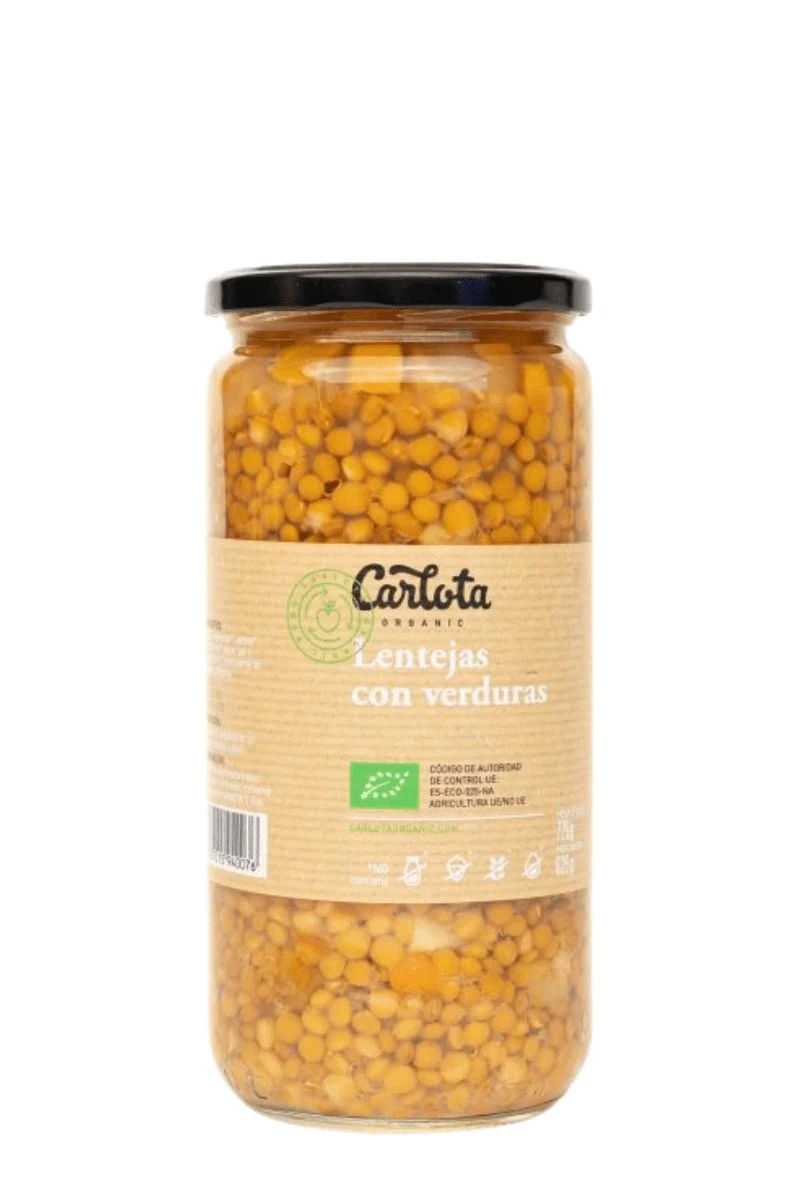 Lentejas con verduras en vidrio retornable 720 g - Carlota Organic
