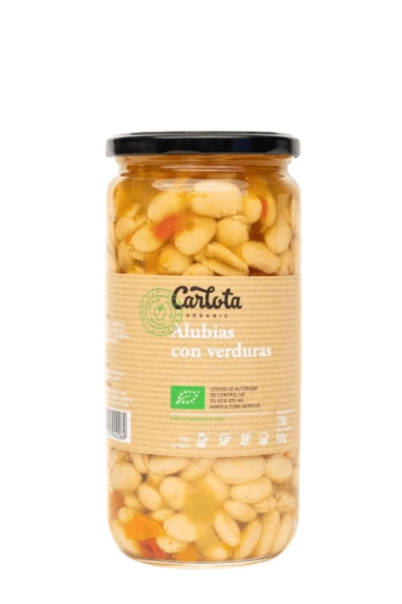 Alubias con verduras en vidrio retornable 720 g - Carlota Organic