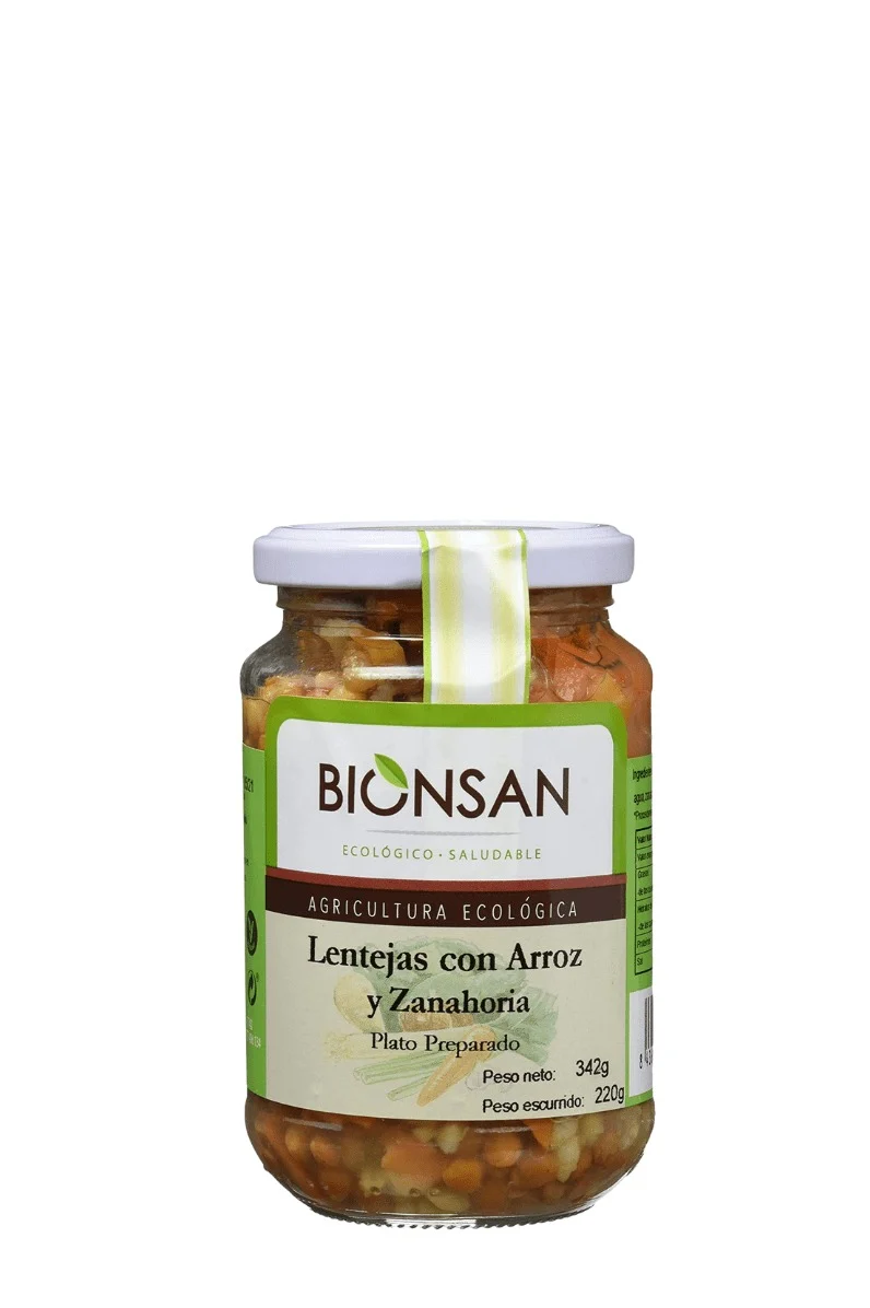 Lentejas con arroz integral y zanahoria 220 g - BIONSAN