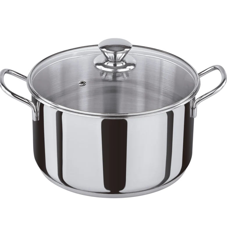 OLLA INOX CON TAPA CRISTAL 18CM